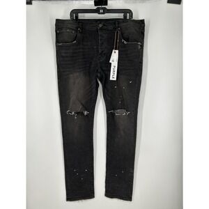 Purple Skinny Jeans Mens 38x34 Black Denim Distressed 5 Pocket Stretch P001